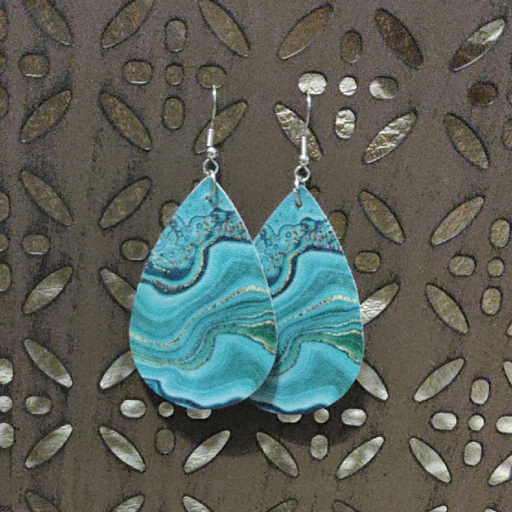 Blue and Silver Layered Earrings with Organic Design